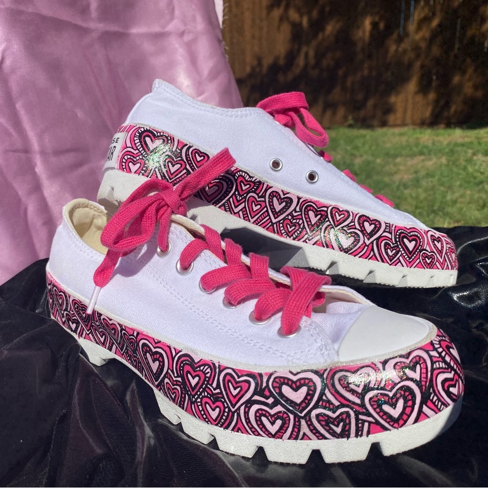 Hand painted platform converse pink and sparkly